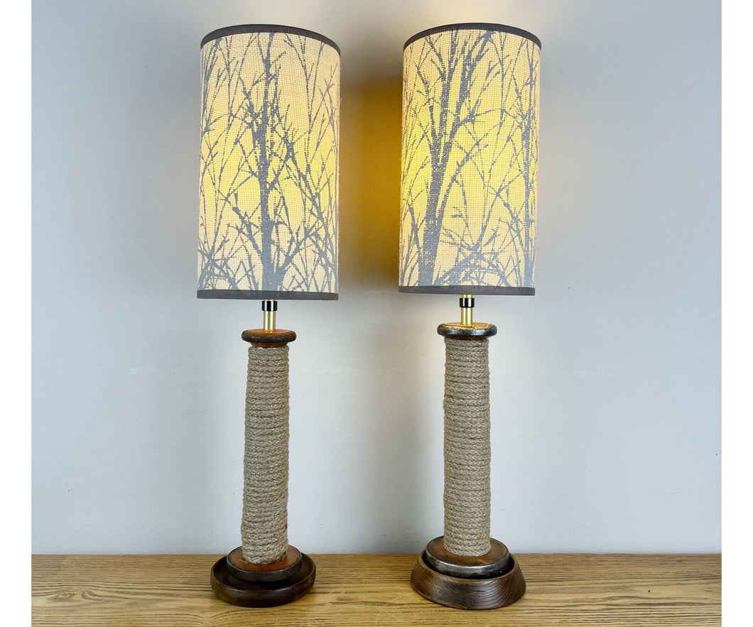 Pair Of Vintage Rustic Mill Bobbin Lamps