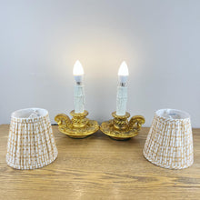 Load image into Gallery viewer, Pair Of Gold Colour Vintage French Chateau Style Chamberstick Lamps.
