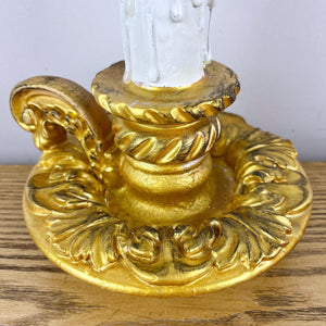 Pair Of Gold Colour Vintage French Chateau Style Chamberstick Lamps.