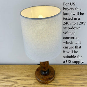Vintage Small Wood Lamp With Grey Shade.