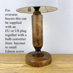 Vintage Small Wood Lamp With Grey Shade.