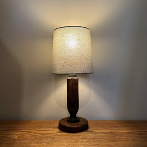 Vintage Small Wood Lamp With Grey Shade.
