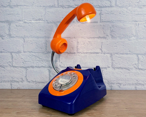 Dark Blue & Orange Desk Lamp, Retro Telephone Lamp.
