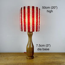 Load image into Gallery viewer, Mid Century Wood Lamp With Red &amp; White Striped Shade.
