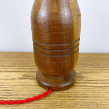Load image into Gallery viewer, Mid Century Wood Lamp With Red &amp; White Striped Shade.
