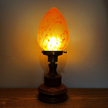 Load image into Gallery viewer, Art Nouveau Wooden Lamp With Orange Glass Teardrop Shade.
