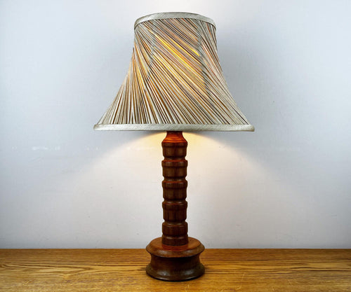 Vintage Cottagecore Wooden Lamp, Neutral Decor