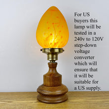 Load image into Gallery viewer, Art Nouveau Wooden Lamp With Orange Glass Teardrop Shade.
