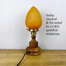 Load image into Gallery viewer, Art Nouveau Wooden Lamp With Orange Glass Teardrop Shade.
