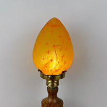Load image into Gallery viewer, Art Nouveau Wooden Lamp With Orange Glass Teardrop Shade.
