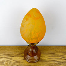 Load image into Gallery viewer, Art Nouveau Wooden Lamp With Orange Glass Teardrop Shade.
