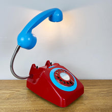 Load image into Gallery viewer, Red &amp; Blue Telephone Lamp, Quirky Desk Lamp.
