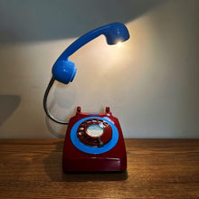 Load image into Gallery viewer, Red &amp; Blue Telephone Lamp, Quirky Desk Lamp.
