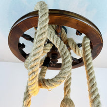 Load image into Gallery viewer, Vintage Nautical Ceiling Light, Ships Wheel &amp; Rope.
