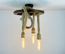 Load image into Gallery viewer, Vintage Nautical Ceiling Light, Ships Wheel &amp; Rope.
