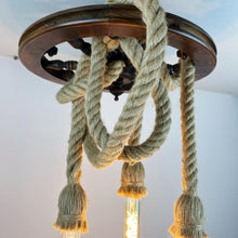 Load image into Gallery viewer, Vintage Nautical Ceiling Light, Ships Wheel &amp; Rope.
