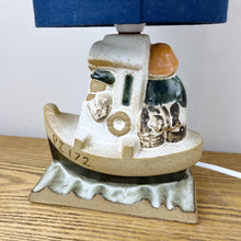 Load image into Gallery viewer, Vintage Tremaen Pottery Lamp, Stoneware Penzance Fishing Boat
