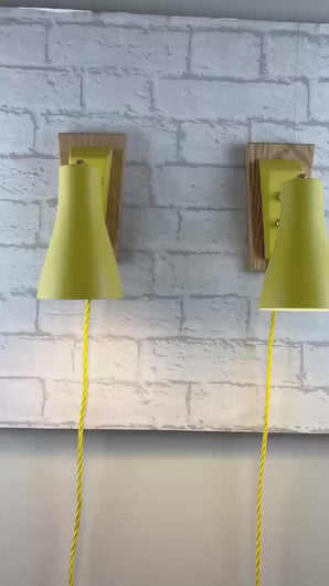 Mid Century Yellow Pair of Wall Lights.