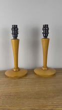 Load and play video in Gallery viewer, Pair Of Vintage Light Wood Lamps
