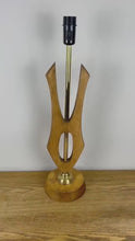Load and play video in Gallery viewer, Mid Century Modern Lamp Base, Sculptural Danish Teak &amp; Brass Lamp.
