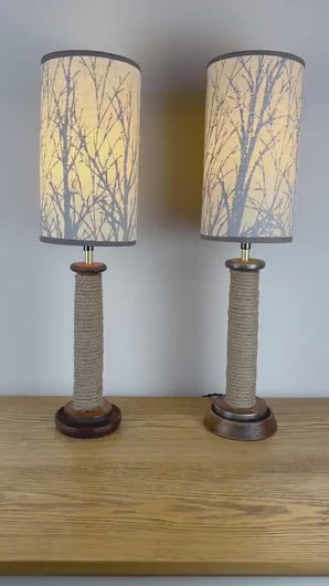 Pair Of Vintage Rustic Mill Bobbin Lamps