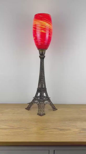 Paris Decor, Eiffel Tower Lamp With Red Murano Glass Shade.
