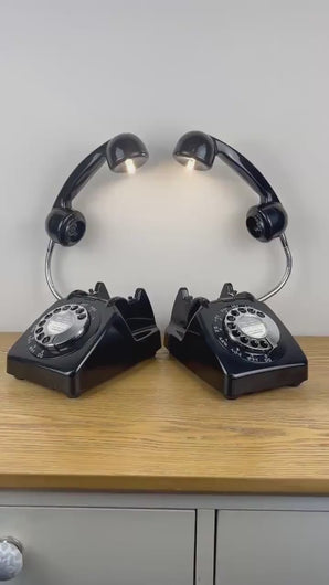 Pair Of Retro Black Telephone Bedside Lamps.