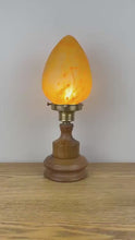 Load and play video in Gallery viewer, Art Nouveau Wooden Lamp With Orange Glass Teardrop Shade.
