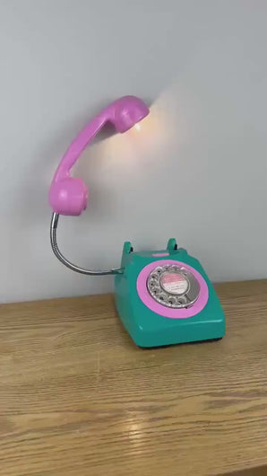 Dopamine Decor, Emerald Green & Pink Desk Lamp.