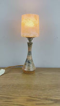Load and play video in Gallery viewer, Art Deco Wood &amp; Resin Lamp With Glass Shade.

