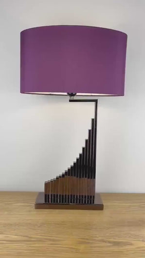 Copper / Bronze Sculptural Lamp with Purple Shade.