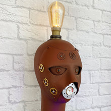 Load image into Gallery viewer, Steampunk Light, Steampunk Gift, Mannequin Lamp, Steampunk Decor, Upcycled Lamp, Sci Fi Decor, Quirky Gift, Science Fiction, Man Cave Lamp
