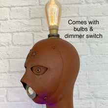 Load image into Gallery viewer, Steampunk Light, Steampunk Gift, Mannequin Lamp, Steampunk Decor, Upcycled Lamp, Sci Fi Decor, Quirky Gift, Science Fiction, Man Cave Lamp
