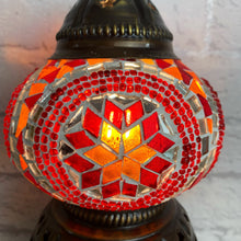 Load image into Gallery viewer, Moroccan Lamp, Moroccan Lantern, Red Lamp, Moroccan Decor, Vintage Home Decor, Quirky Decor, Quirky Gift, Colourful Decor, Mosaic Glass Lamp

