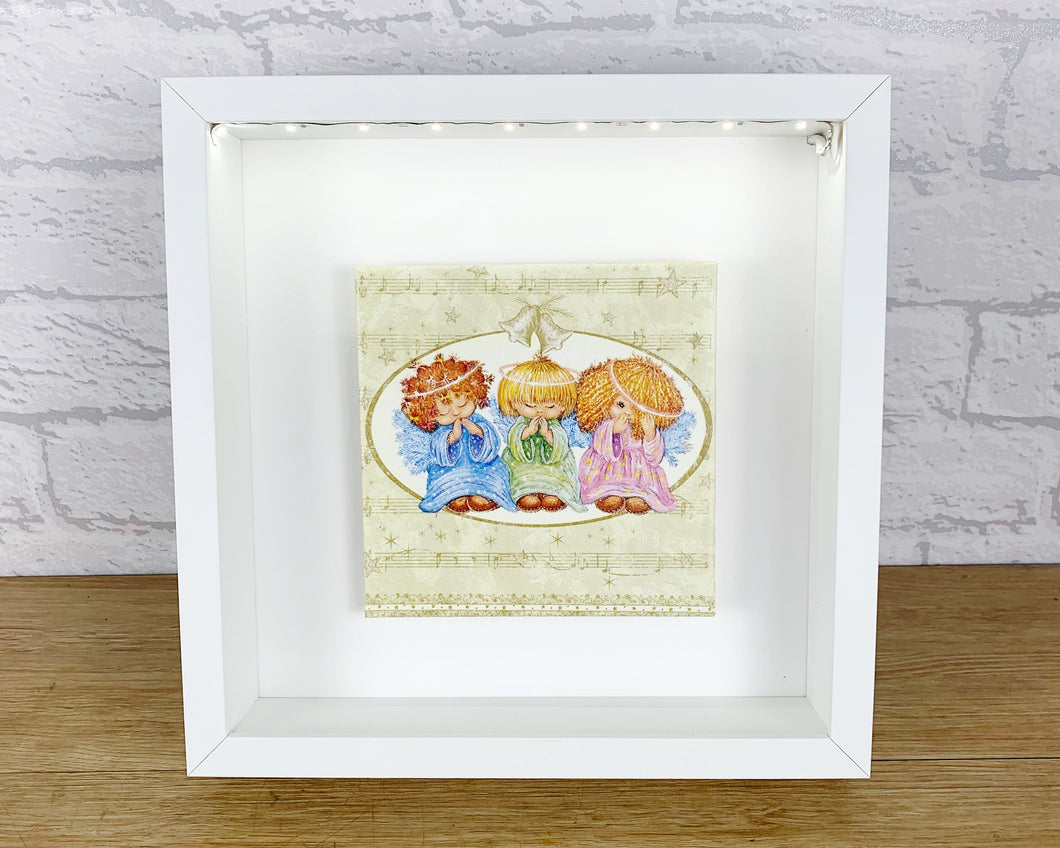 Christmas Wall Art, Christmas Angels, Cute Angels, Cute Wall Art, LED Wall Art, Light Up Frame, Illuminated Art, Light Up Picture