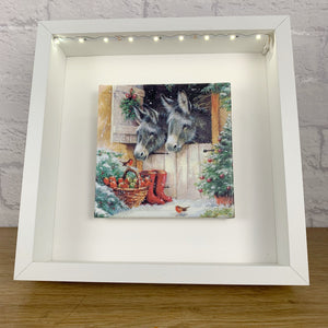 Christmas Donkeys, Christmas Wall Art, Cute Xmas Donkeys, Cute Wall Art, LED Wall Art, Light Up Frame, Illuminated Art, Light Up Picture