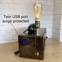 Load image into Gallery viewer, Antique Desk Lamp, Bluetooth Speaker, Vintage Upcycled Desk Lamp, Antique Decor, Quirky Office, Retro USB Bluetooth, Unique Office Lighting
