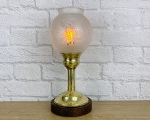 Load image into Gallery viewer, Brass &amp; Glass Lamp, Vintage Brass Lamp, Glass Lamp, Flame Effect Lamp, Glass Table Lamp, Vintage Decor, British Vintage, Victorian Style
