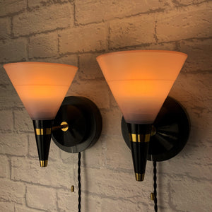Pair Of Mid Century Wall Lights, Pink And Black.